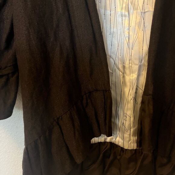 Women's Walter Kimono Jacket SZ XS Wool Brown Ruffle - Picture 6 of 16